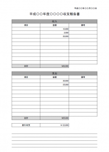 収支報告書のテンプレート Excel エクセル 使いやすい無料の書式雛形テンプレート