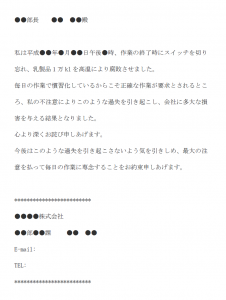 作業ミスによる始末書のメール文例テンプレート Word ワード 使いやすい無料の書式雛形テンプレート